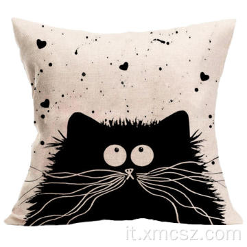 Fodera per cuscino in lino gatto bianco e nero